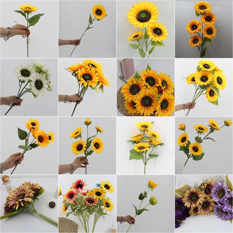 2 Pieces Realistic Artificial Sunflower Home Decor Wedding Floral Arrangement Fake Flower Bouquet|Home Decor & Floral Ornaments