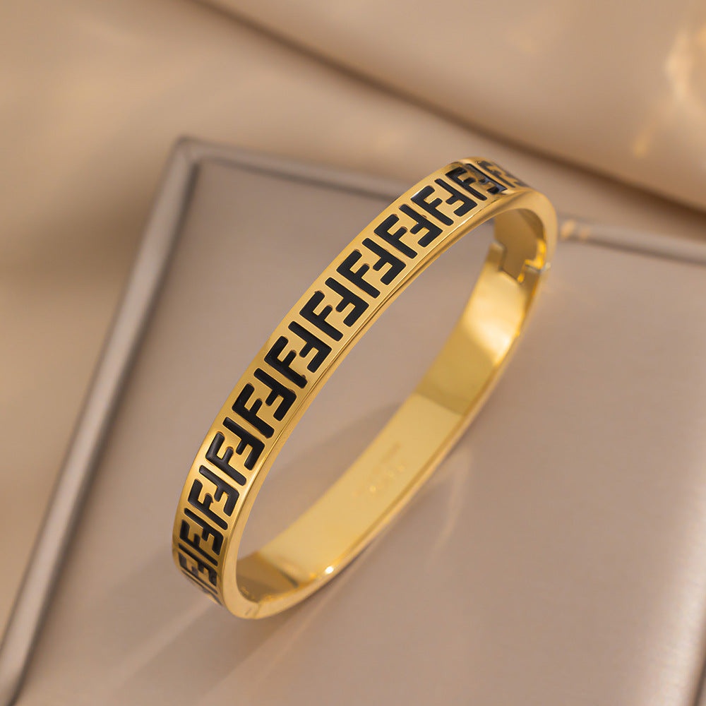 Luxury Titanium Steel Letter Bangles with Oil Drip Finish | Jewelry & Accessories