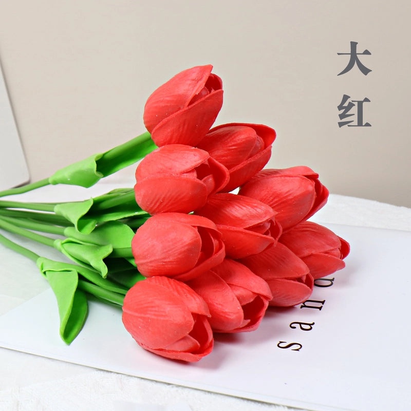 10 Pieces Artificial Tulip Flowers Moisturizing PU Simulation for Home Office Photography Decor|Artificial Flowers & Plants