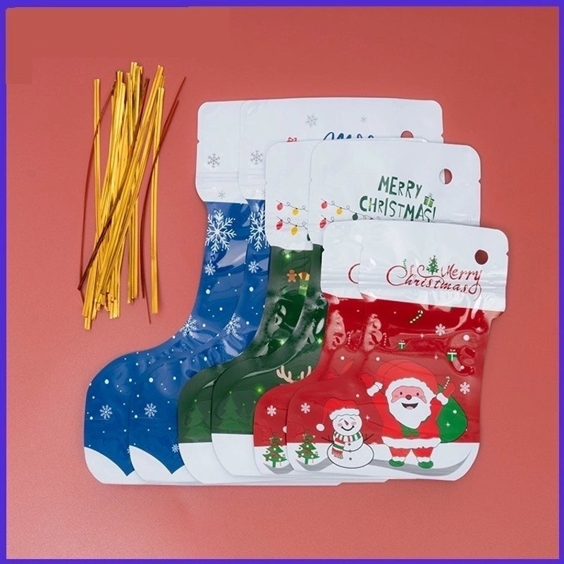 Christmas Socks with Cute Santa & Tree Design Aluminum Laminated Composite Cpp Festival Gift Bags|Holiday Gift Bags