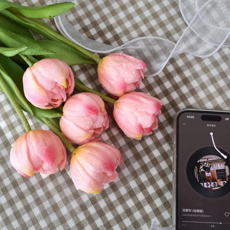 Mother's Day Gift Soft Rubber Tulip Artificial Flower Moisturizing Simulation Ornament Photography Prop|Home Decor & Artificial Flowers