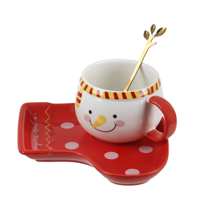 Festive Christmas Snowman Ceramic Plate with Water Bottle Set | Holiday Kitchenware & Drinkware