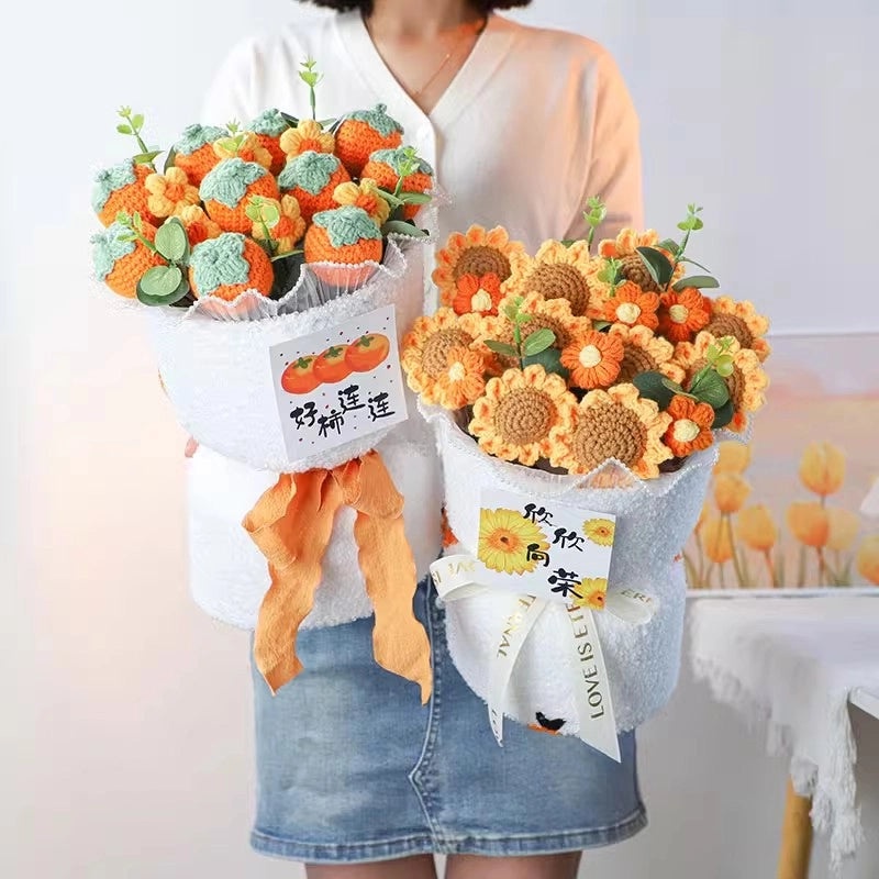 Valentine's Day Cute Fruit-Themed Knit Artificial Flower Bouquet|Home Decor Gifts