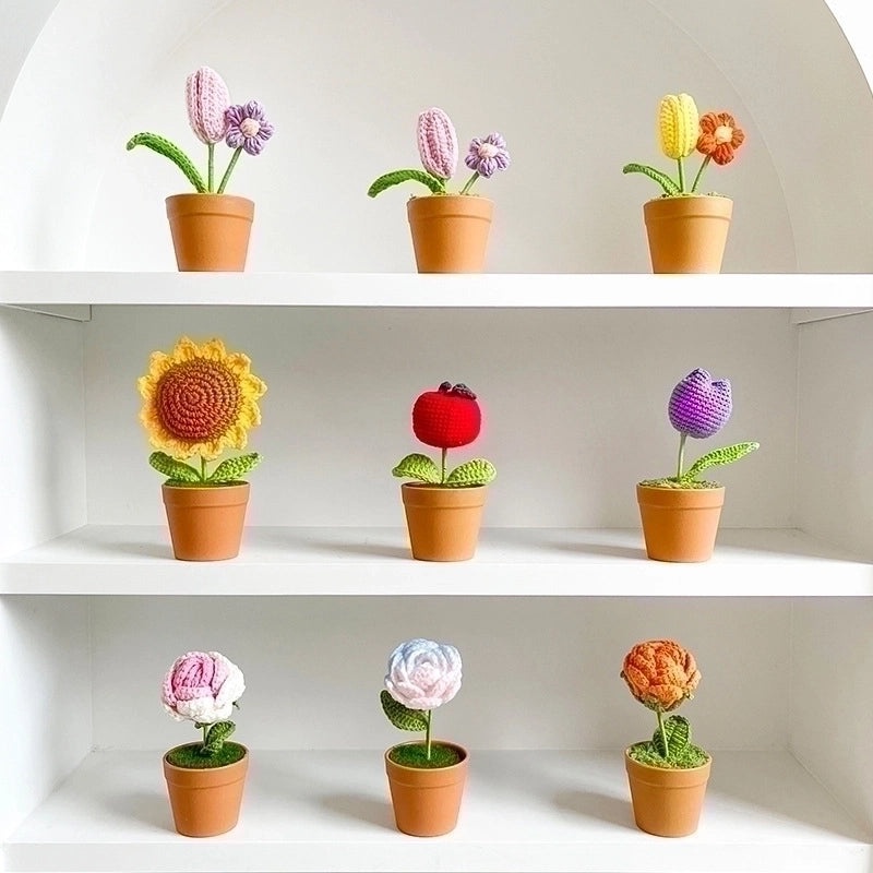 Charming Floral Knit Faux Plants for Home Decor|Home & Garden Decorations
