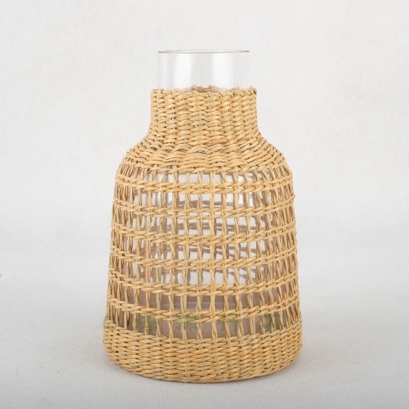 Handwoven Straw Aromatherapy Dried Flower Vase Korean Japanese Style Glass Perfume Bottle|Home Decor & Fragrance