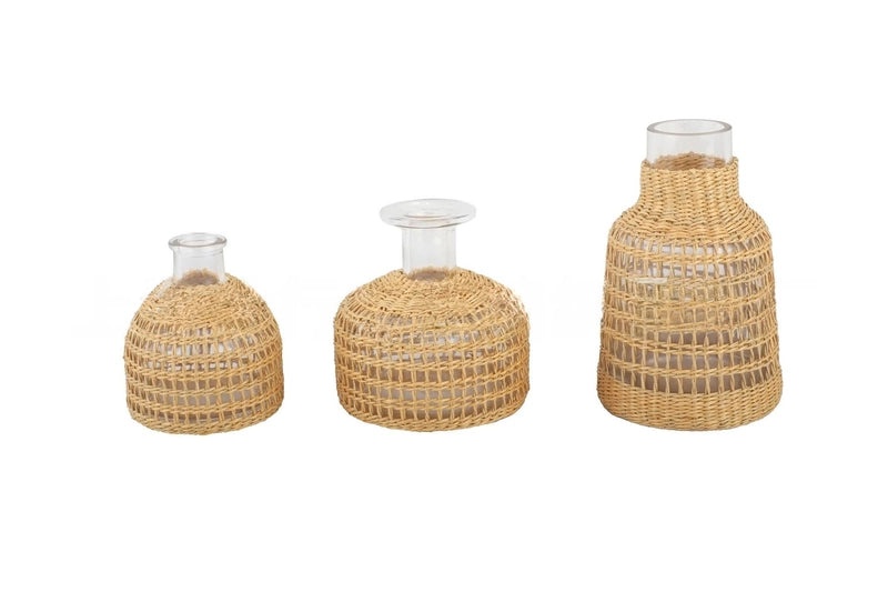 Handwoven Straw Aromatherapy Dried Flower Vase Korean Japanese Style Glass Perfume Bottle|Home Decor & Fragrance