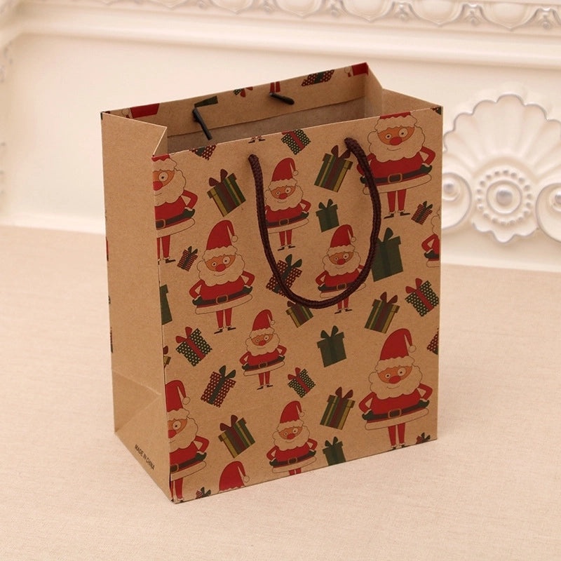 Christmas Kraft Paper Gift Bag Handbag Holiday Packaging Christmas Clothing Bag|Seasonal Gift Bags