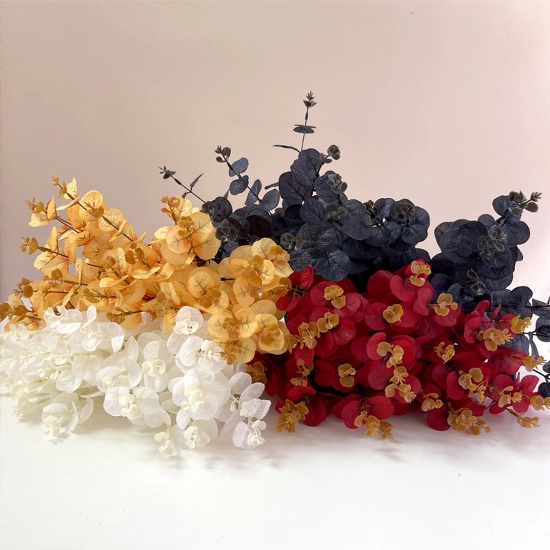 Halloween Black Eucalyptus Leaves Artificial Green Plants Decorative Flowers Single Stem with 4 Forks|Home Decor Artificial Plants