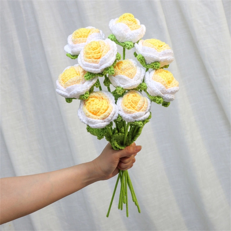 Elegant Romantic Rose Yarn Artificial Flowers Bouquet|Home Decor Artificial Flowers