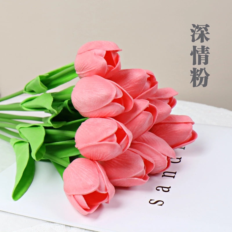 10 Pieces Artificial Tulip Flowers Moisturizing PU Simulation for Home Office Photography Decor|Artificial Flowers & Plants