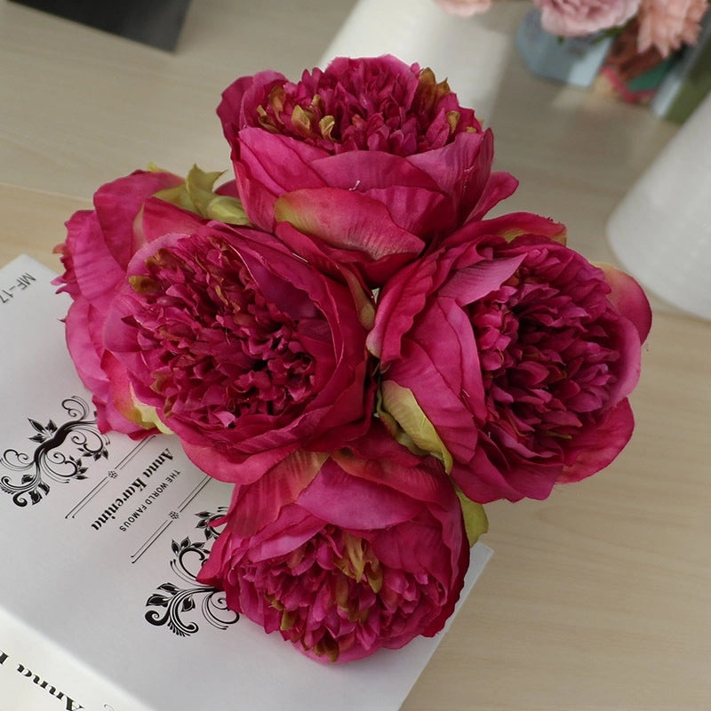 Artificial Five-Headed Peony Bouquet Silk Flowers Home Wedding Decoration|Home Decor