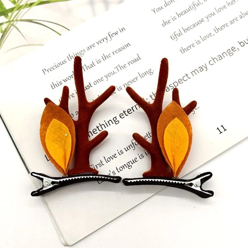 Festive Reindeer Antler Hairpin with Soft Flannel Fabric for Christmas Party|Holiday Accessories