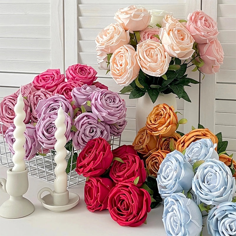 Artificial 7-Head Imperial Concubine Rose Bouquet for Wedding Room Decoration, DIY Flower Arrangement, Photography Props|Home Decor & Wedding Sup