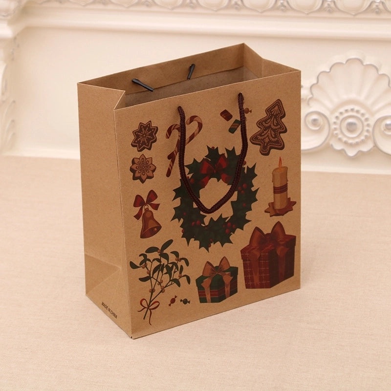 Christmas Kraft Paper Gift Bag Handbag Holiday Packaging Christmas Clothing Bag|Seasonal Gift Bags