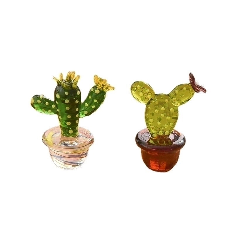 Stylish Glass Cactus Ornament for Desktop Decoration|Home Decor Accessories