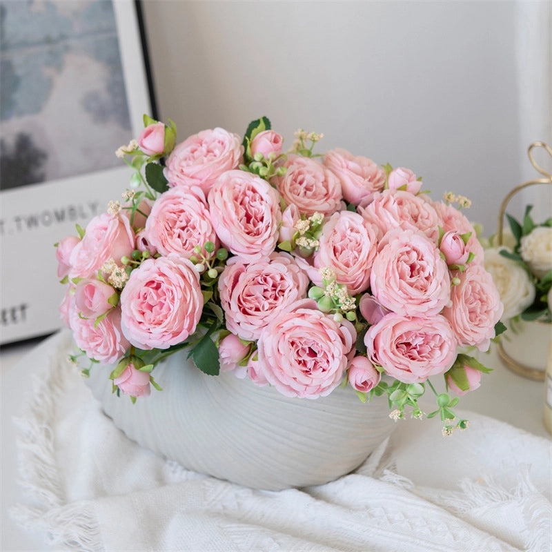 Spring Peony Bouquet with 5 Buds, Artificial Peony Rose for Wedding and Home Decoration|Home Decor Flowers