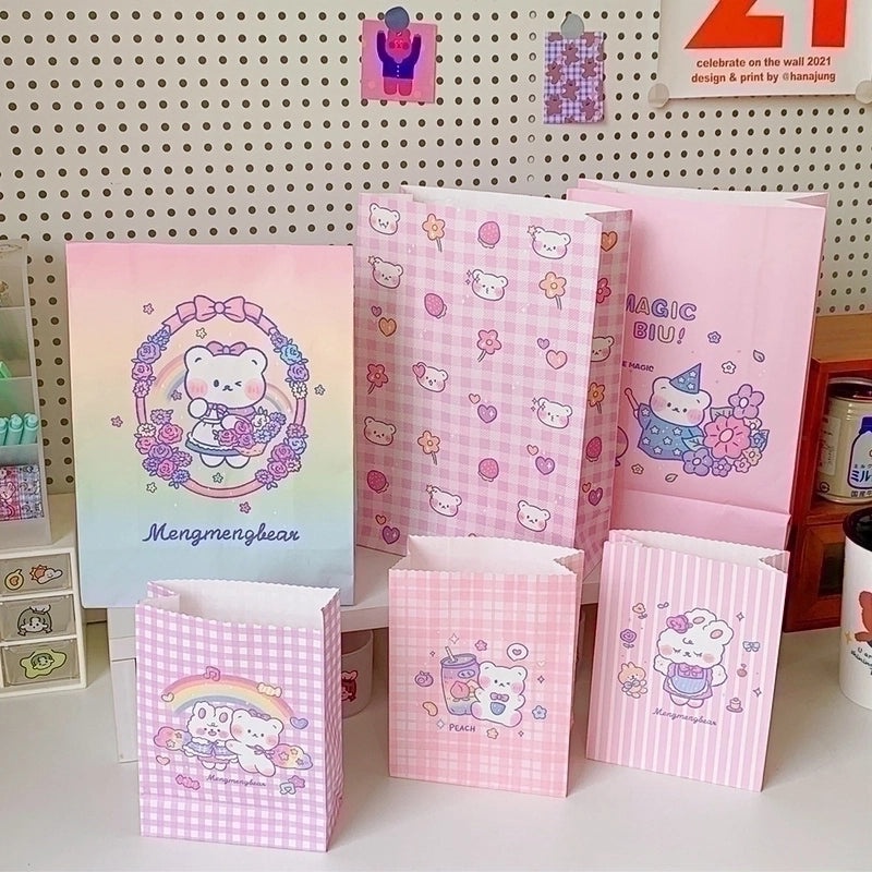 Cute Bear Cartoon Plaid Paper Gift Bag Creative Packaging Bag|Gift Bags & Packaging
