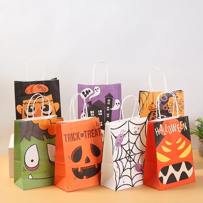 Halloween Pumpkin Spider Web Ghost Kraft Paper Gift Bag 1 Piece | Seasonal Gift Bags