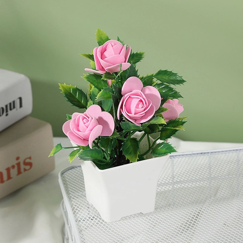 Artificial Foam Rose Flowers in Pot | Home Decor Artificial Plant Ornaments