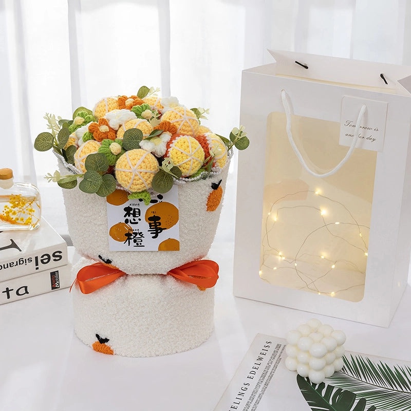 Valentine's Day Cute Fruit-Themed Knit Artificial Flower Bouquet|Home Decor Gifts