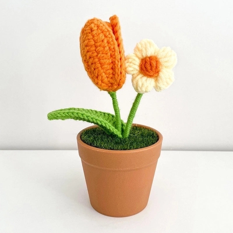 Charming Floral Knit Faux Plants for Home Decor|Home & Garden Decorations