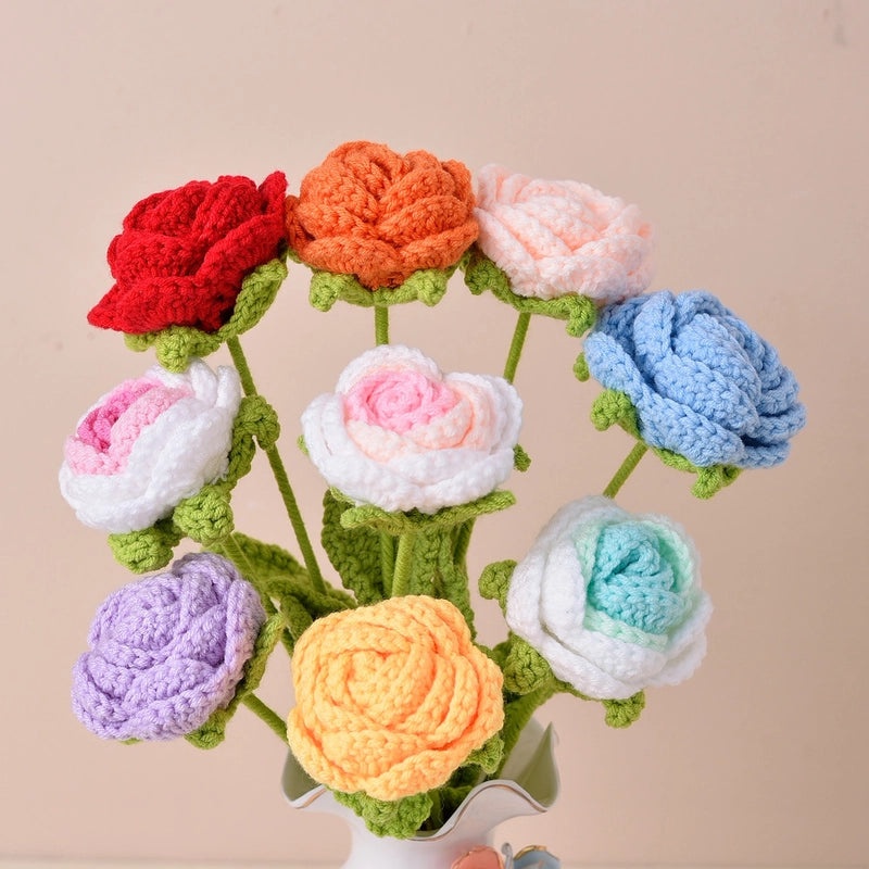 Artificial Sunflower, Rose, and Tulip Yarn Flowers Bouquet|Home Decor Artificial Flowers