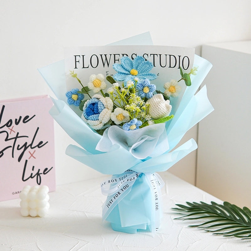 Colorful Handmade Yarn Flowers Bouquet|Home Decor Artificial Floral Arrangements