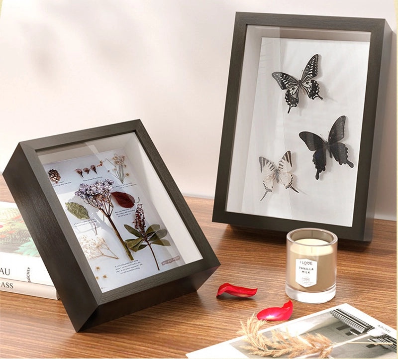 3D Hollow Wooden Photo Frame with Dried Flower and Butterfly Specimen | Handmade Wall Hanging & DIY Table Decor | Home & Living Decor