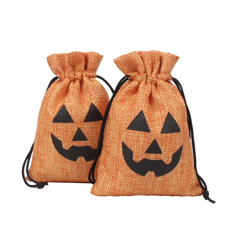 Halloween Pumpkin Linen Treat Bags for Party Favors|Halloween Party Supplies