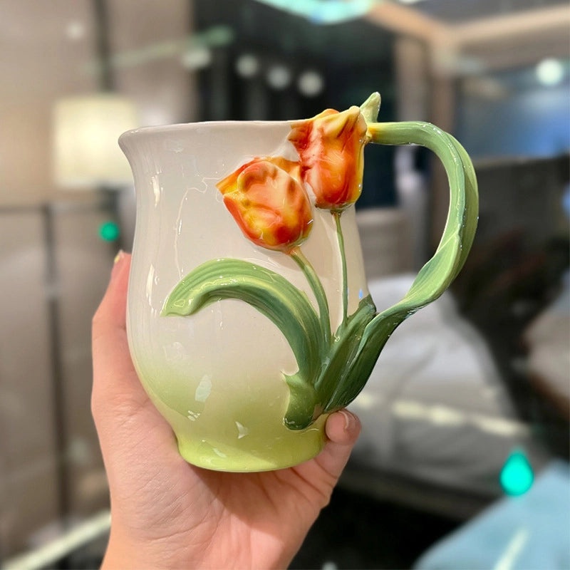 Ceramic Floral Water Bottle with Pastoral Design | Home & Kitchen Accessories