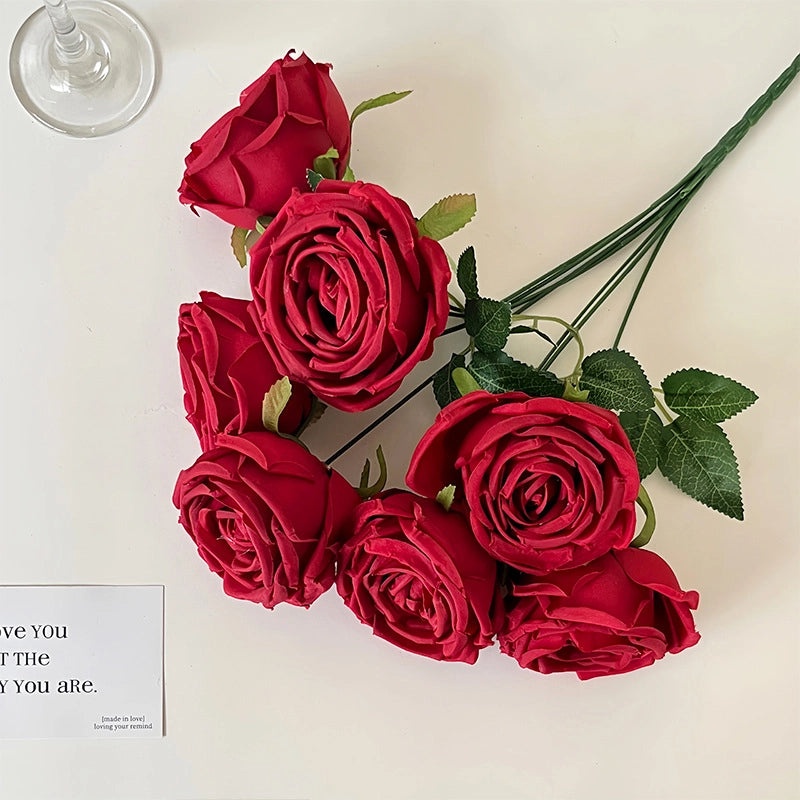 Artificial 7-Head Imperial Concubine Rose Bouquet for Wedding Room Decoration, DIY Flower Arrangement, Photography Props|Home Decor & Wedding Sup