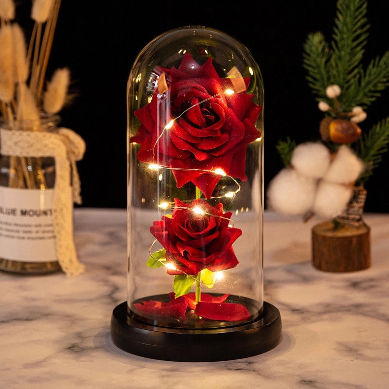 Romantic Rose Bouquet with Plastic, Wood, and Glass Elements|Home Decor Artificial Flowers