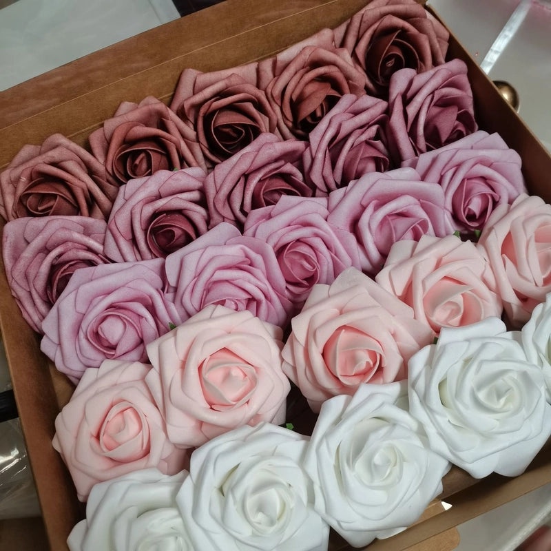 Foam Rose Simulation Gift Box with Stem 25pcs Fake Flowers for Wedding Valentine's Day Decor|Home & Garden > Flowers & Plants > Artificial Flower