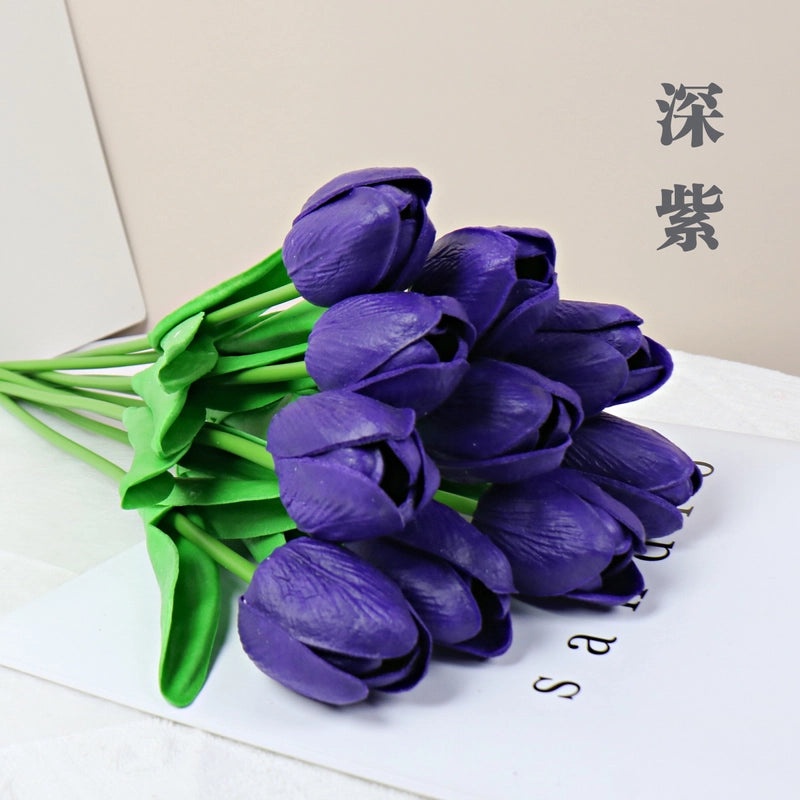 10 Pieces Artificial Tulip Flowers Moisturizing PU Simulation for Home Office Photography Decor|Artificial Flowers & Plants
