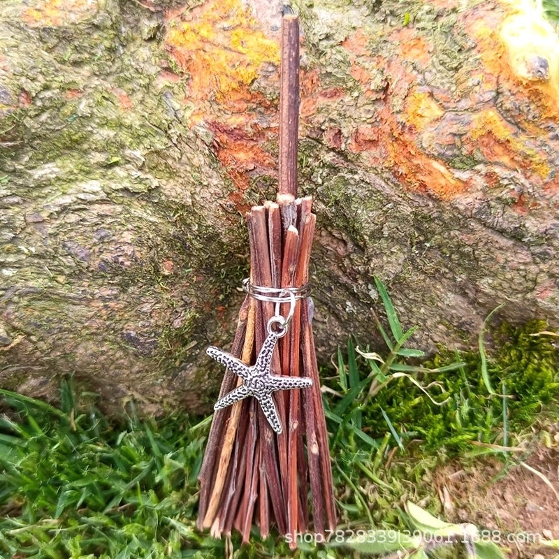 Wooden Broomstick with Pastoral Plant Design|Home Decor Accessories