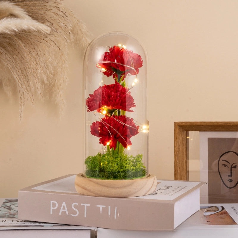 Eternal Rose and Carnation Gift Box with Glass Cover for Mother's Day Valentine's Birthday|Gifts & Flowers