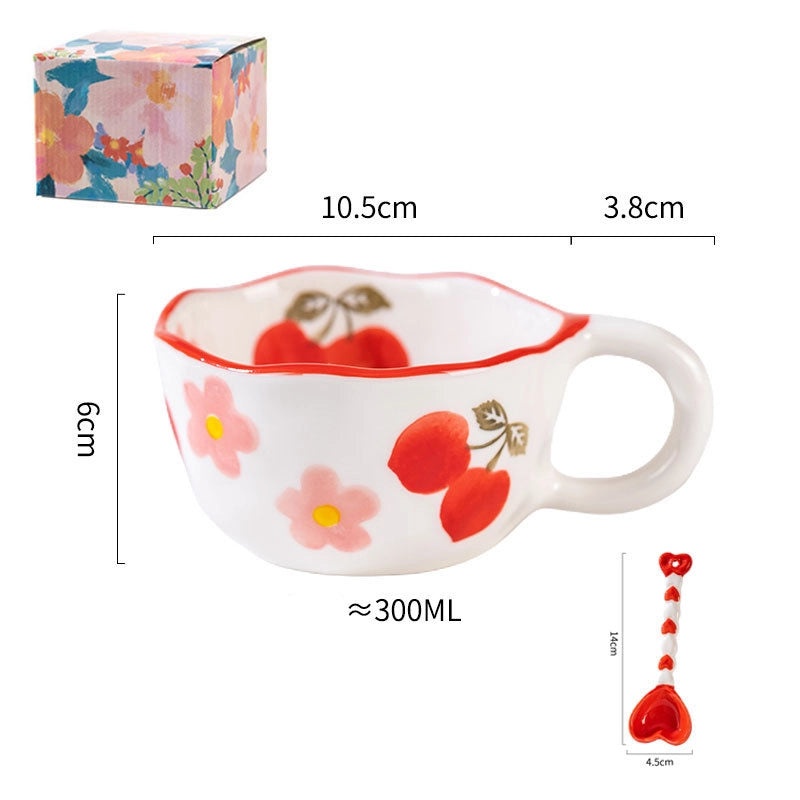 Red Heart Floral Ceramic Water Bottle Casual Style 1 Piece|Home & Kitchen
