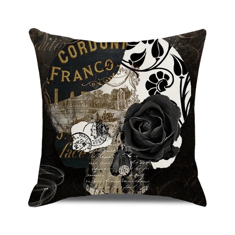 Halloween Skull Cotton Pillow Covers Retro Punk Style for Couch Sofa Decor|Home Decor & Pillows