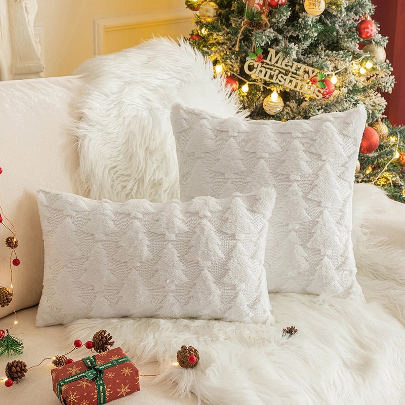Festive Plush Snowflake & Christmas Tree Embroidered Sofa Cushion Cover|Home Decor & Living Room Accessories