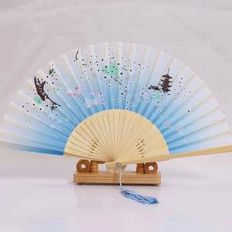 Elegant Chinoiserie Floral Bamboo Fans with Classic Heating Design | Home Decor Fans