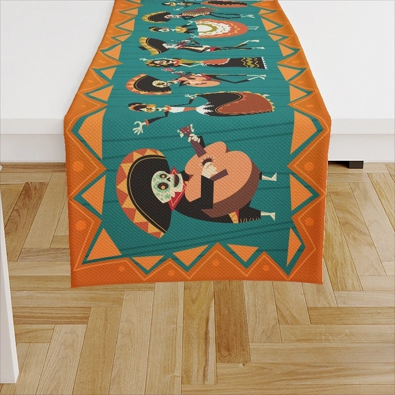 Ethnic Halloween Linen Tablecloth with Color Block Design for Vacation | Home Decor Table Linens
