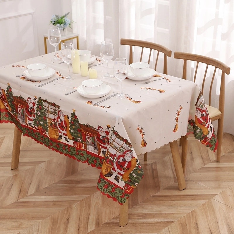 Christmas Classic Letter Print Polyester Tablecloth for Festival Decor|Home & Kitchen > Dining & Entertaining > Table Linens