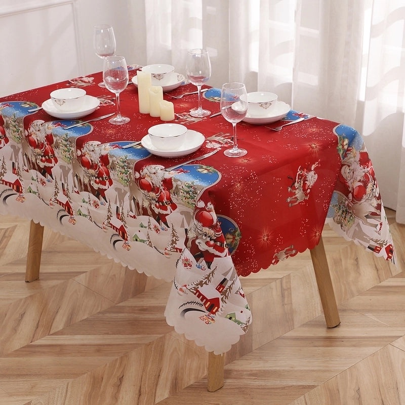 Christmas Classic Letter Print Polyester Tablecloth for Festival Decor|Home & Kitchen > Dining & Entertaining > Table Linens