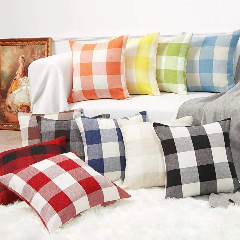 Plaid Cotton Linen Pillow Covers for Home Decor | Home Textiles & Bedding
