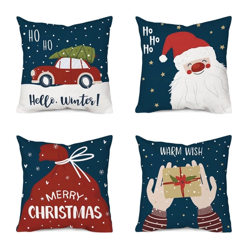 Christmas Tree and Santa Claus Polyester Pillow Covers|Home Decor Pillows