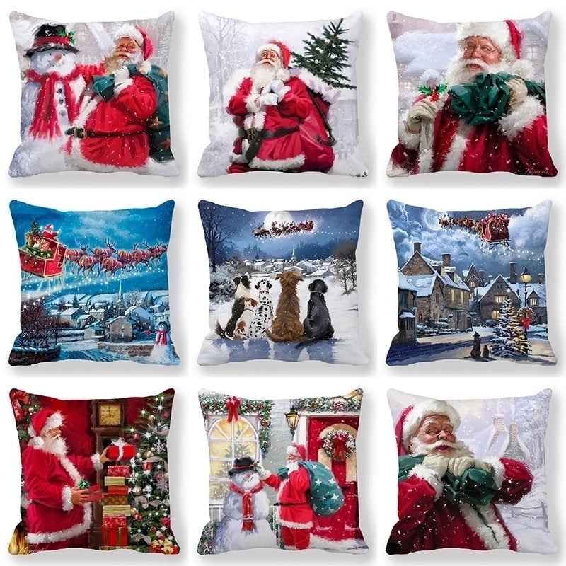 Christmas Holiday Cotton Pillow Covers with Santa Elk Design for Sofa Couch Decor|Home Decor