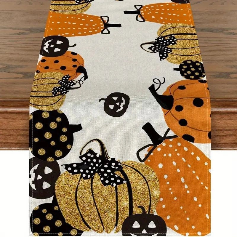 Halloween Pumpkin Lattice Table Runner Polyester Decorative Accent|Home Decor Table Linens