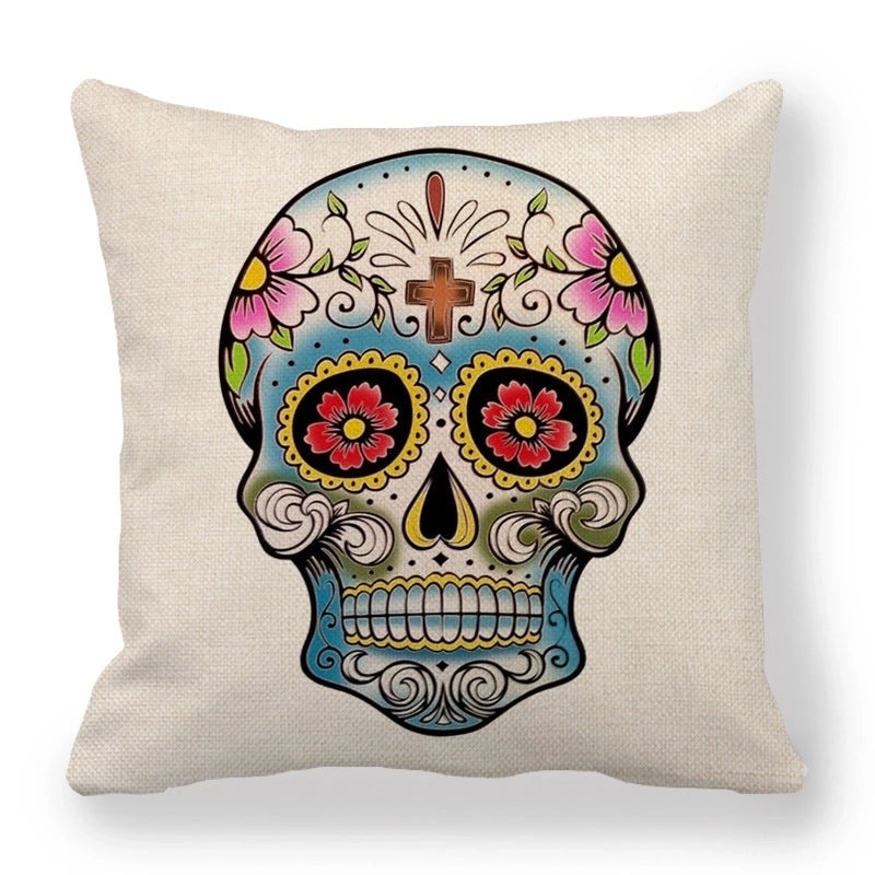 Halloween Skull Linen Pillow Cover for Couch & Sofa | Home Decor & Seasonal Decorations