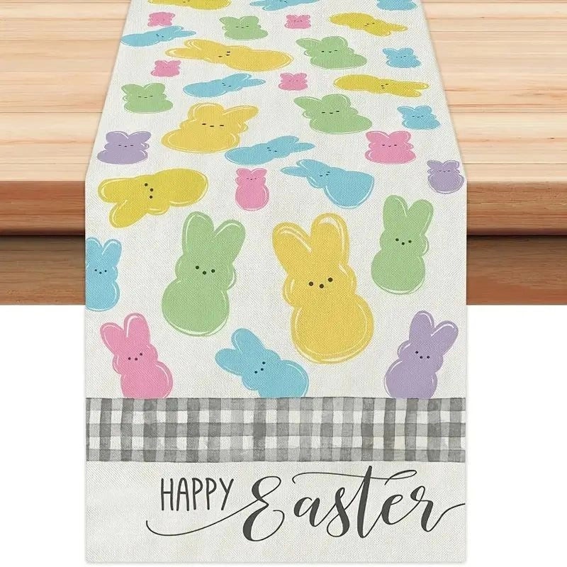 Minimalist Rabbit Pattern Linen Table Runner for Dining Table | Home Decor Table Linens