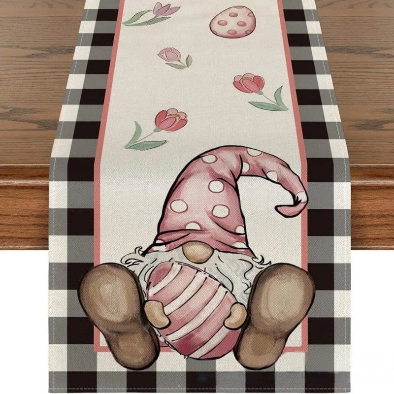 Minimalist Rabbit Pattern Linen Table Runner for Dining Table | Home Decor Table Linens